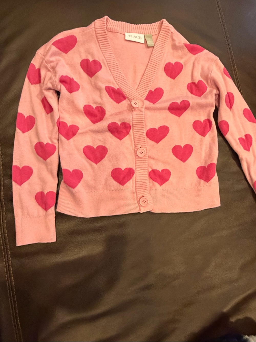 The Children's Place Pink Cardigan with Red Heart Print